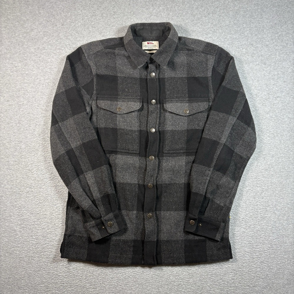 Fjallraven Canada Shirt Mens Small Grey Plaid Wool Blend Flannel Shacket 90631